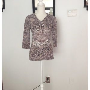 Lia Lee Brown Multi Color Hoodie Top Size Small